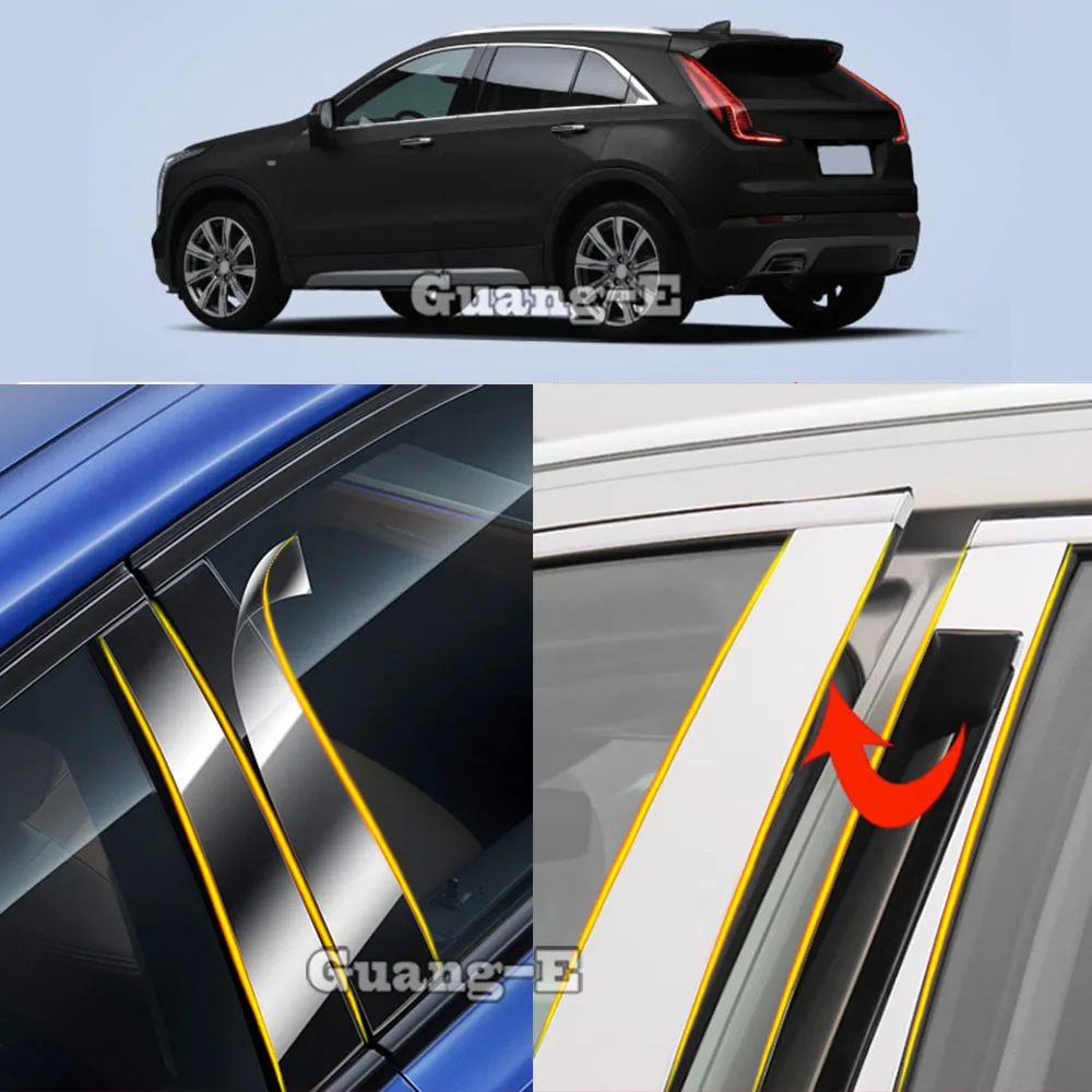 

Накладки на стойки дверей (зеркала) из ТПУ/глянцевого пластика для Cadillac XT4 2018-2024, 6 шт.