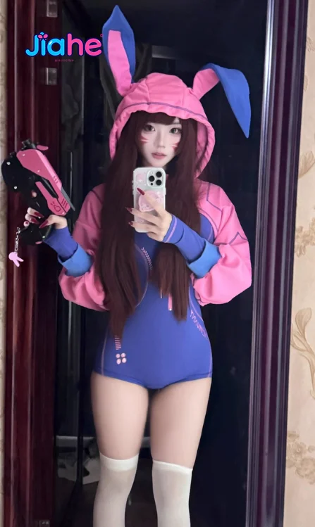 In stock D.Va Overwatch Cosplay Costume Women's Man Sweet Rabbit Hoodie jumpsuit Halloween Carnival casual daily D.Va suit view 5