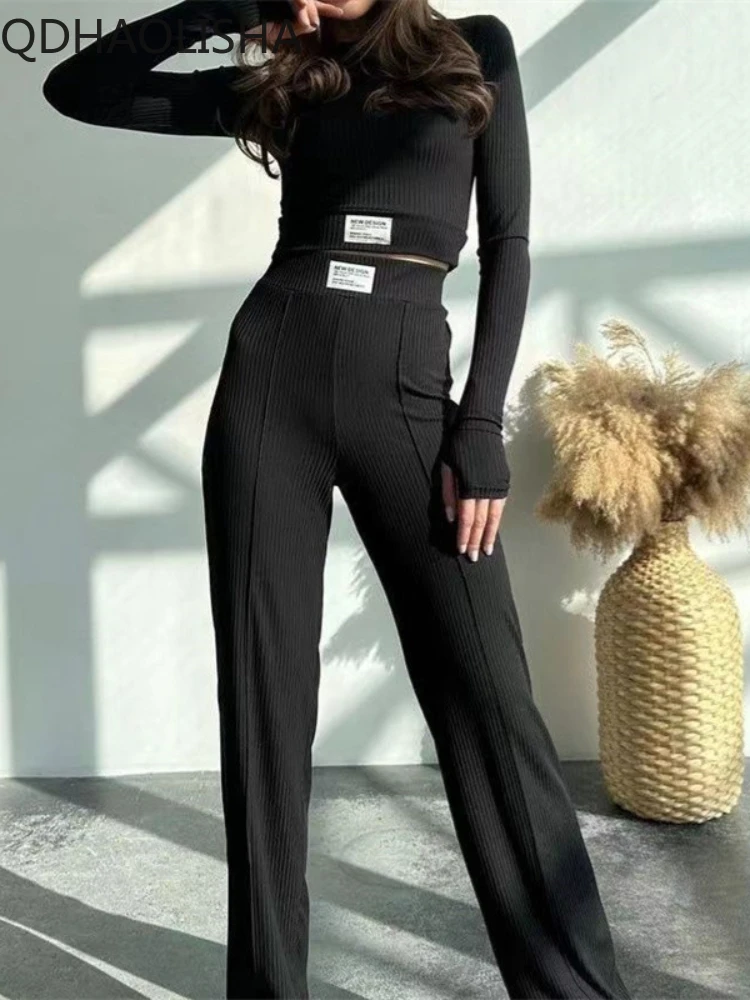 

Women Two Piece Set Tracksuit Autumer Long Sleeve Top Wide Leg Sport Pants Set Casual Sliming Suit Outfit Korean Fashion Leisure