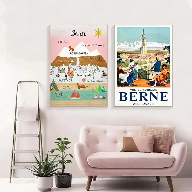 Vintage Bern City Switzerland Travel Canvas Painting And Prints HD Picture Poster Coated Wall Art For Living Room Home Frameless