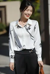 Spring and Summer New Style Elegant Printed Shirt with Mulberry Silk Acetate Satin High end Fashion Long sleeved Women's Top