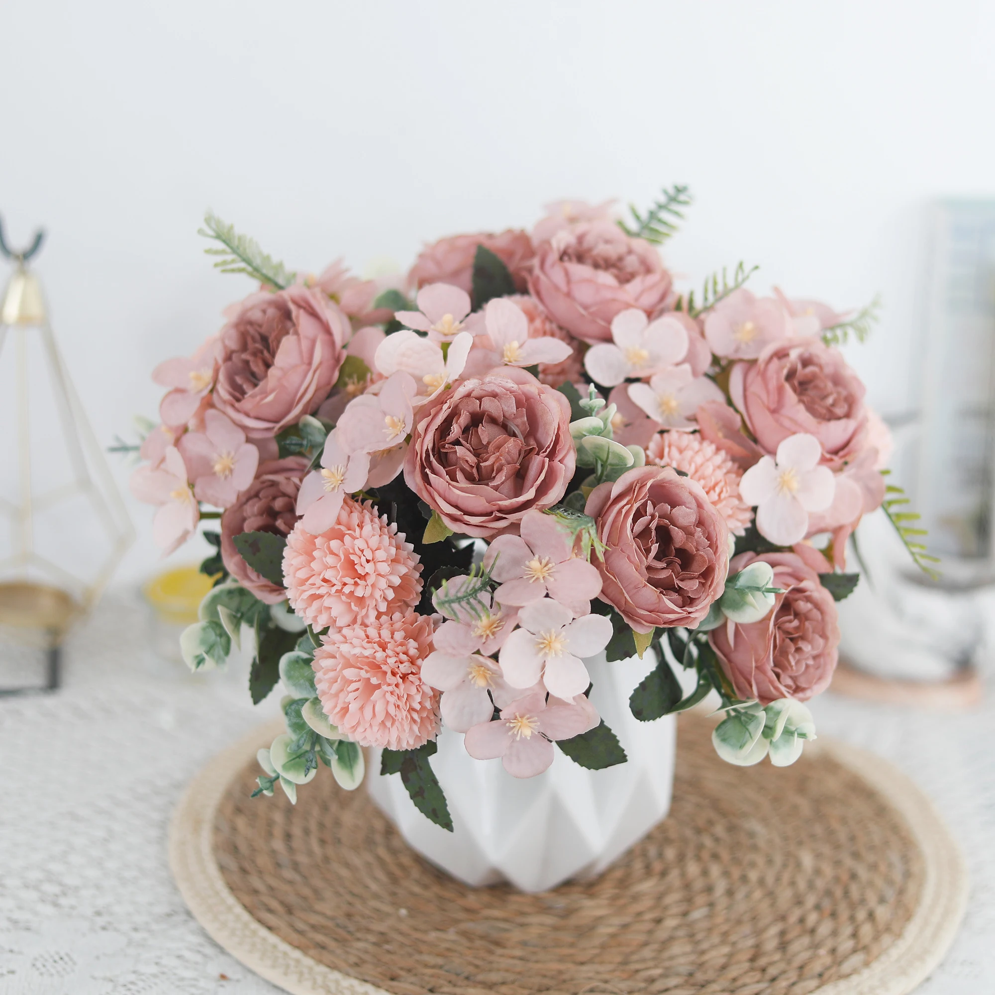 1/2/3pcs Artificial Flowers Peony Ball Chrysanthemum Bouquet Home Vase Decor Wedding Garden Party Valentine's Day Decoration