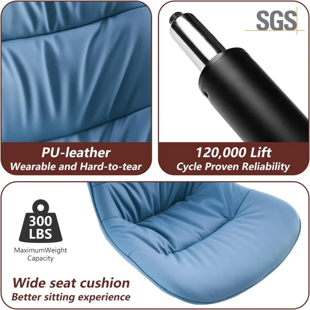 مجموعة مقاعد بارتفاع دوارة قابلة للتعديل باللون الأزرق الحديث مكونة من قطعتين مع تنجيد من جلد البولي يوريثان ودعم الظهر #3