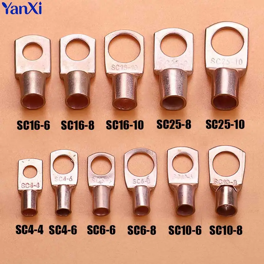 5/10pcs Copper Lug Ring Wire Connector Bare Cable Electric Crimp Terminal SC4-4/6 SC6-6 SC6-8 SC10-6 SC10-8 SC16-6/8/10 SC25-8