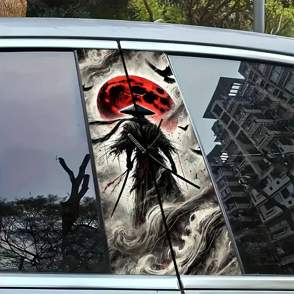 Samurai Cat Wuxia Car B Pillar Stickers Decals Sunscreen Water Resistant S