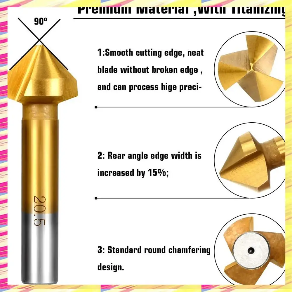

ABJJ 8 Pcs HSS Countersink Drill Bit Set 90 Degree Countersink Bits Titanium Chamfer Cutter Mill Drill Bits