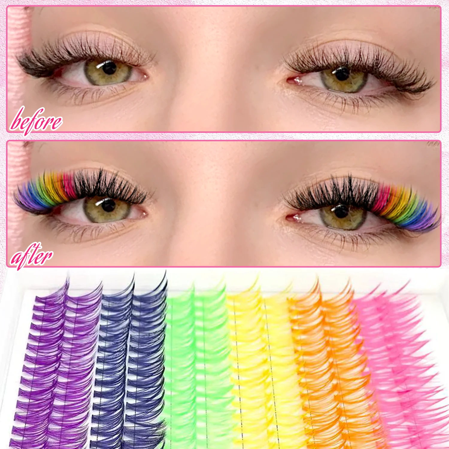 [Personal Eyelash] Zestaw do przedłużania rzęs 240/390/600 kępek, mieszane kolory, dla początkujących, sztuczne rzęsy do makijażu