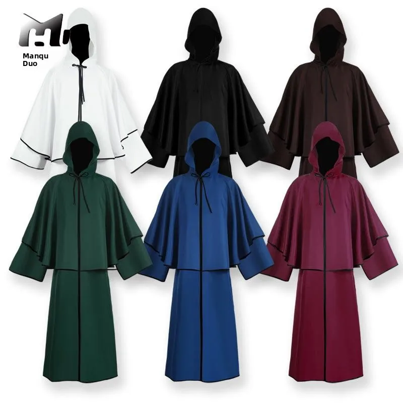 中世風6色フード付きマント ハロウィンコスプレ衣装 死神ローブ ガイド レトロ魔女 長袖フード付きマント レディースファッション