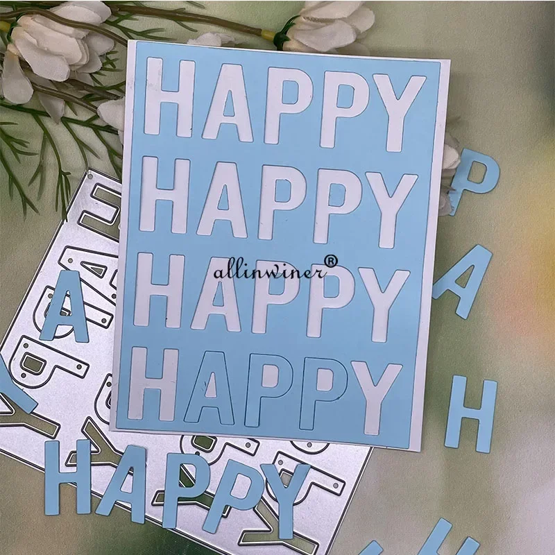 Troquel de corte de metal DIY con diseño de marco de letras 'Happy' para manualidades, álbumes de recortes, tarjetas de papel con relieve y plantillas de troqueles para álbumes
