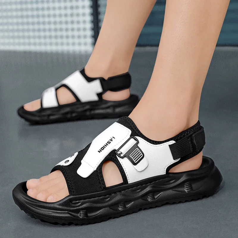 

Новинка лета 2025, популярные мужские удобные повседневные спортивные пляжные сандалии на плоском каблуке и толстой подошве, увеличивающие рост, на мягкой подошве