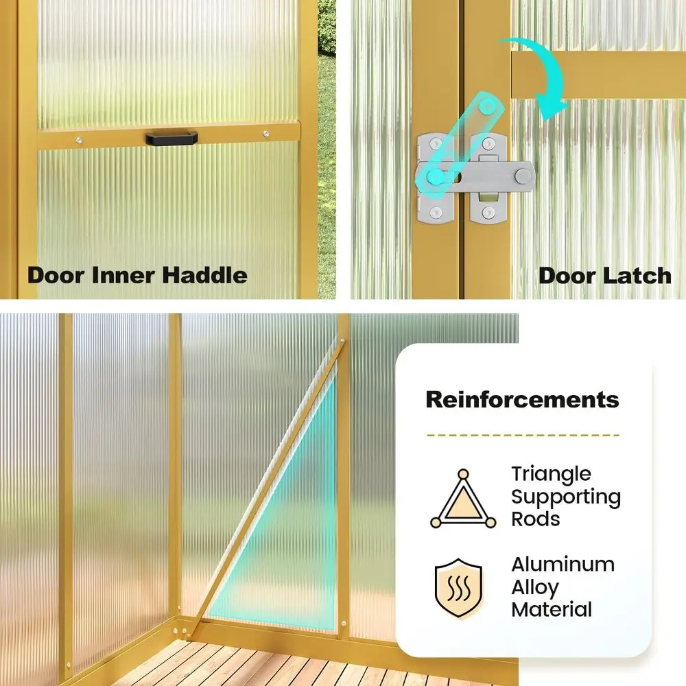 4x6 قدم من البولي كربونات للمشي في المنزل الأخضر للخارج، إطار من الألومنيوم لوحة مقاومة للأشعة فوق البنفسجية حديقة الفناء الخلفي مع باب شبكي قابل للقفل Ro #4