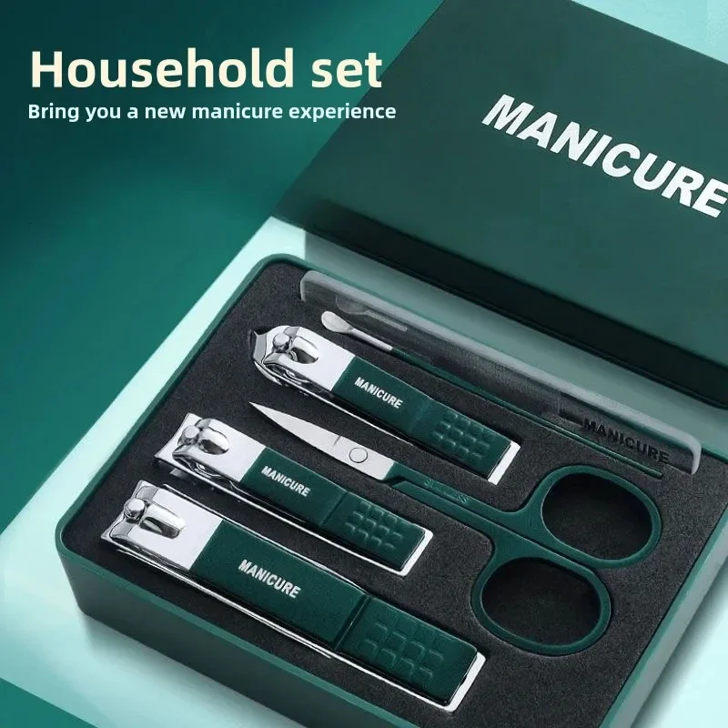 Kit de manicure e aliciamento de aço inoxidável de 6 peças (inclui cortador de unhas, tesoura, arquivo, palheta de orelha e aparador de pêlos de nariz)