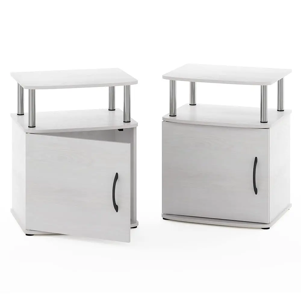 

Jaya End Side Sofa Table/Nightstand With Door, 2-Pack, White Oak/Stainl Steel Tubes