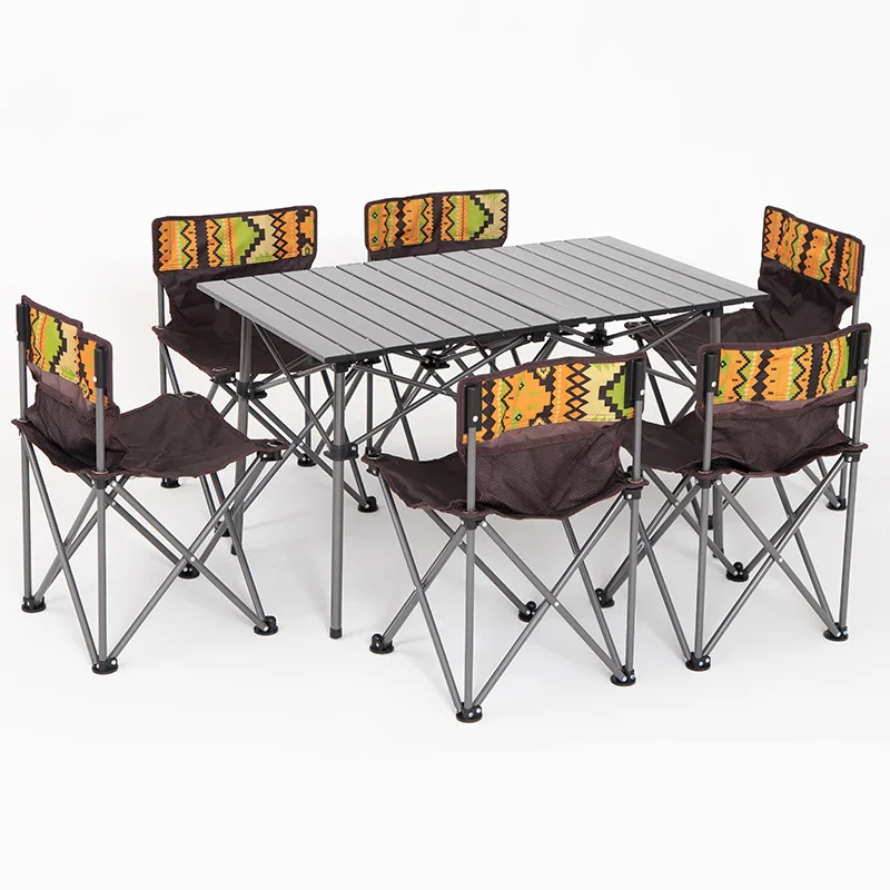 Outdoor folding table and chair set, portable camping barbecue table, fishing sketching chair, leisure