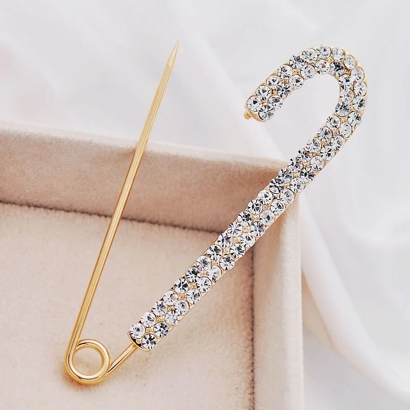 Luxury Elegent Gold Color Crystal Zircon Pins Fashion Women Rhinestones Brooches Safety Metal Pin Shawl Scarf Jeans Buckle Party