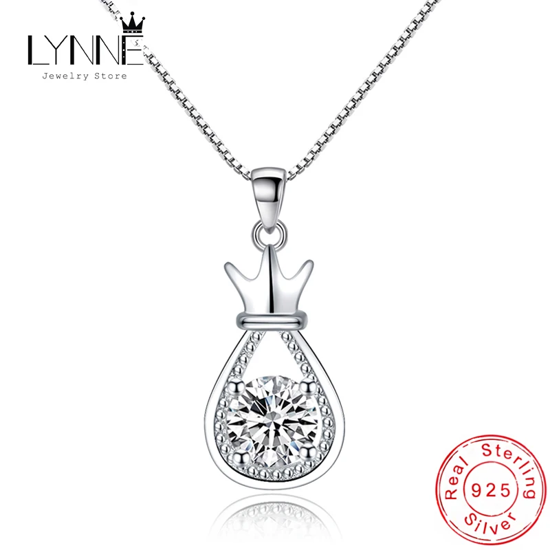 

New 925 Sterling Silver AAA Zircon Crown Water Drop Pendant Necklaces Rhinestone CZ Clavicle Chain Women Wedding Jewelry Gift