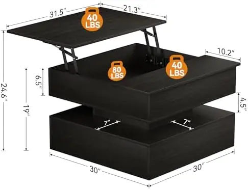 Lift Top Coffee Table with Storage and Hidden Compartment, Wood Square Coffee Table for Living Room,31.5'' Small Center
