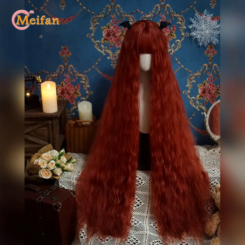 MEIFAN Synthetic Super Long Straight Lolita Wig With Bangs 120cm Blonde White Black Cute Fake Hair Women Halloween Cosplay Wigs