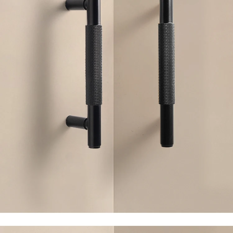 Dooroom Möbelgriffe aus massivem Messing, schwarzes Kreuz, Rändelung, Schrank, Kleiderschrank, Kommode, Schublade, Schrankknöpfe, Hardware – Detail 9