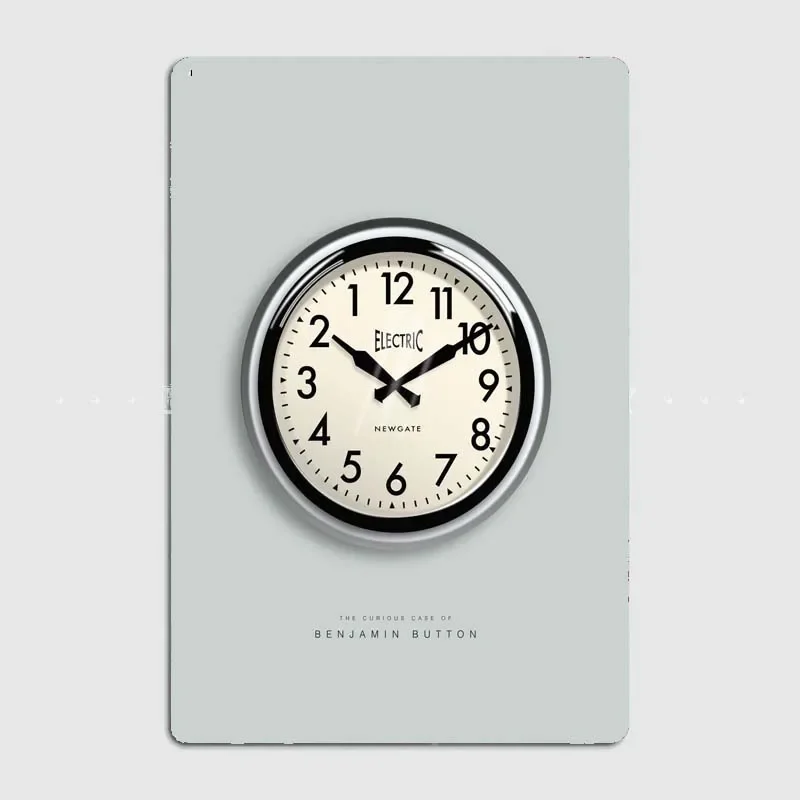 Benjamin Button Metal Tin Plaque with Vintage Style Wall Clock Design - Ideal Decor for Dining Room, Kitchen, Living Room