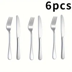 12-piece stainless steel cutlery set, 6 knives and 6 forks, machine washable, suitable for home, restaurant and hotel use