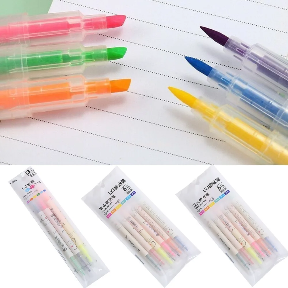 

3/6Pcs/Set Double Head Fluorescent Highlighter Pen Markers Pastel Drawing Pen for Student School Office Supplies Cute Stationery