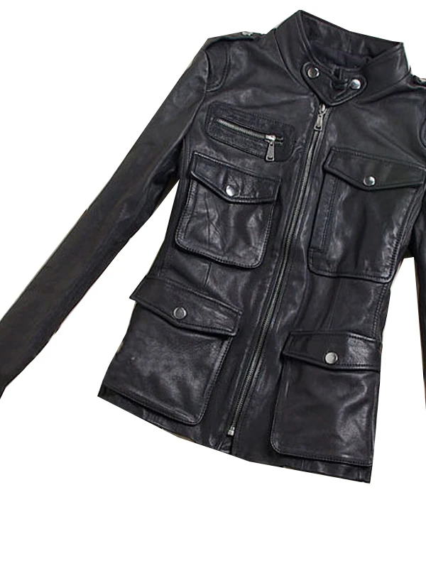 Motocicletta in vera pelle Jaet Autunno New Sle eepskin Multi-ket Colletto alla coreana Or Capispalla Top autentico
