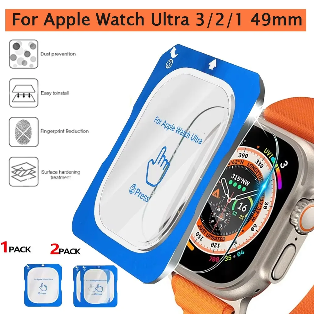 Gehärtete Glasfolien für Apple Watch Ultra 3/2/1, 49 mm, einfach zu installierende HD-Displayschutzfolien mit kratzfester Abdeckung für iWatch Ultra 3 2