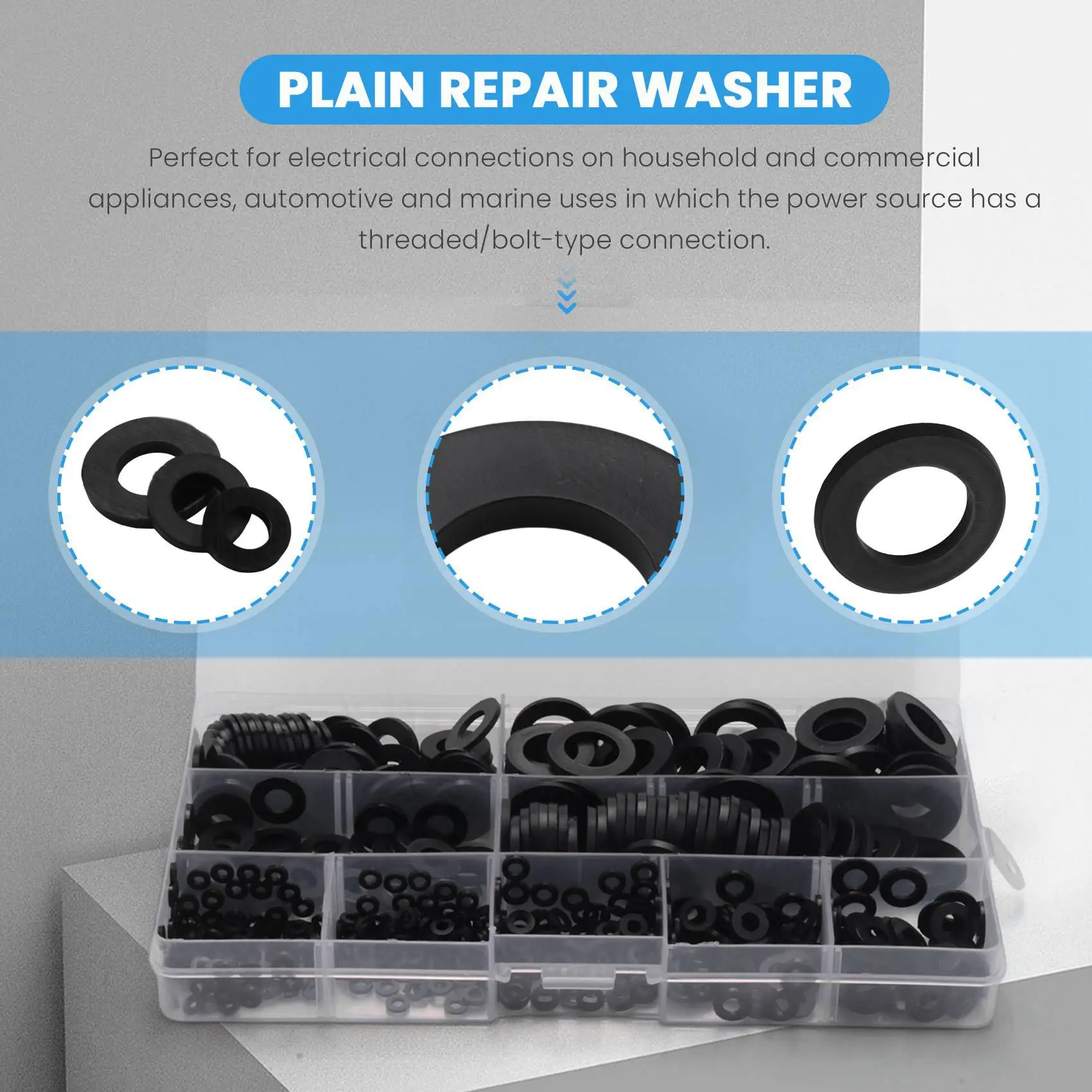 SEWS-1800Pcs Black Nylon Flat Washer Assortment Kit For M2 M2.5 M3 M5 M6 M8 M10 Plain Repair Washer Gasket Kit