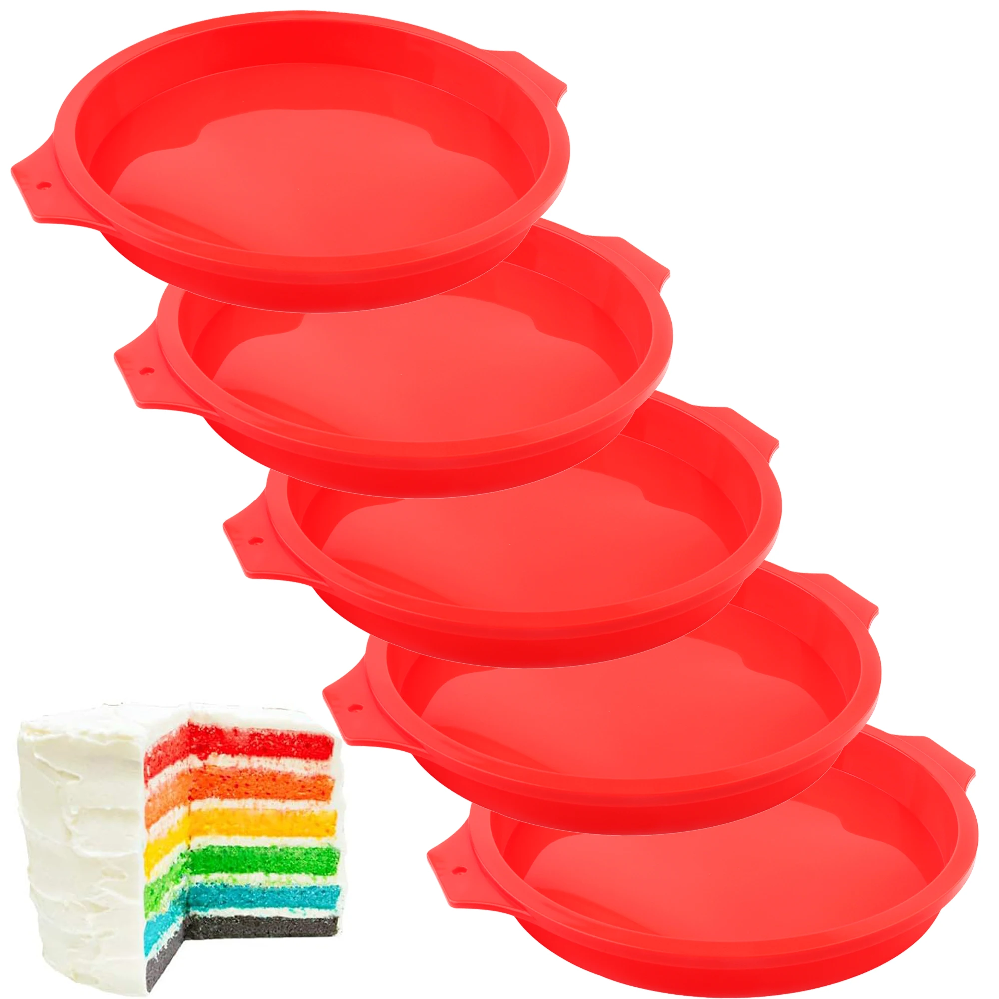 Red Layered Cake Tray Set, 8-inch Round Rainbow Cake Baking Pan, Vegetable Pancakes, Taco Shell, Pizza, and Resin Craft (5piece)