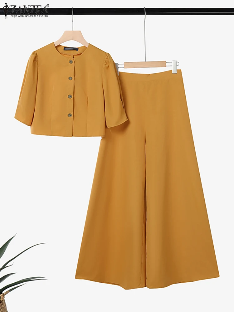 2025 stilvolle Frauen 2 Stück Sets ZANZA Sommer Hose Sets 2PCS Elegante Kurzarm Bluse Breite Bein Hosen Anzug OL arbeit Outfits