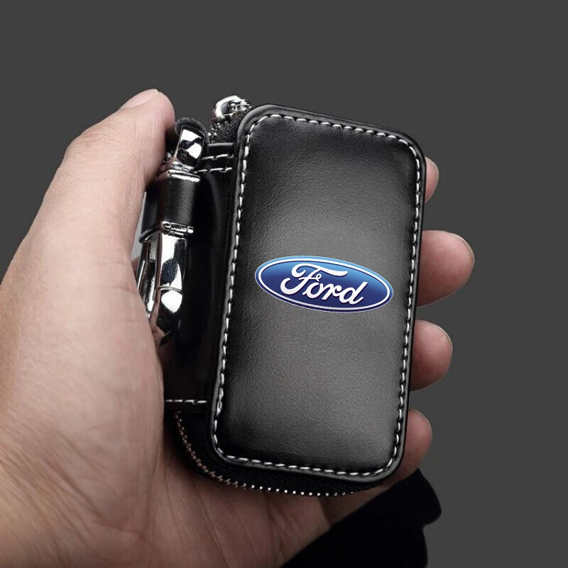 Leather Car Key Case Keys Full Cover Protection Shell Bag For Ford ST Racing RS S Mustang Kuga Fiesta Fusion Mondeo Edge