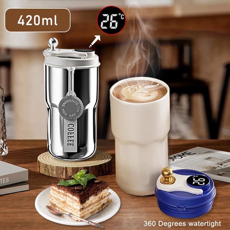 420ml Smart Coffee Cup Stainless Steel Cup Intelligent Travel Thermos Cup Camping Mug Water Bottle Kitchen Supplies Vacuum Mug