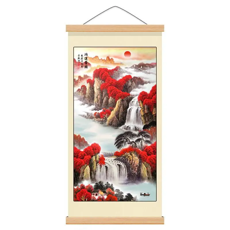 Chinese Style Landscape Scroll Paintings Wall Art Posters Vintage Room Decor Aesthetic Wall Hanging Living Room Office Picture