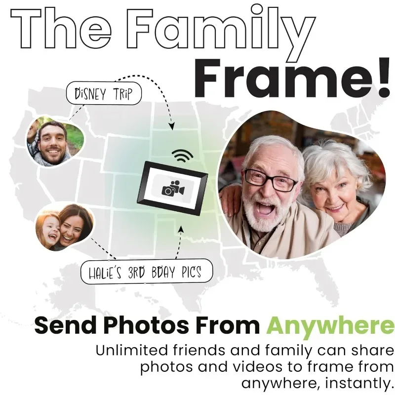 PhotoSpring10in WiFi Digital Picture Frame w/Battery | Email Family Photos to The Frame, or by App, Web | Touchscreen