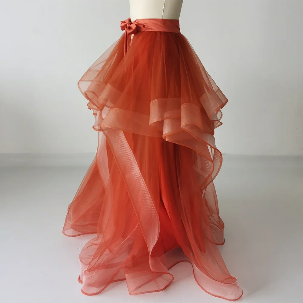 Real Photo Evening Dress Orange Tulle Ruffles Floor Length Plus size Customization Women Party Formal Gown ZP032