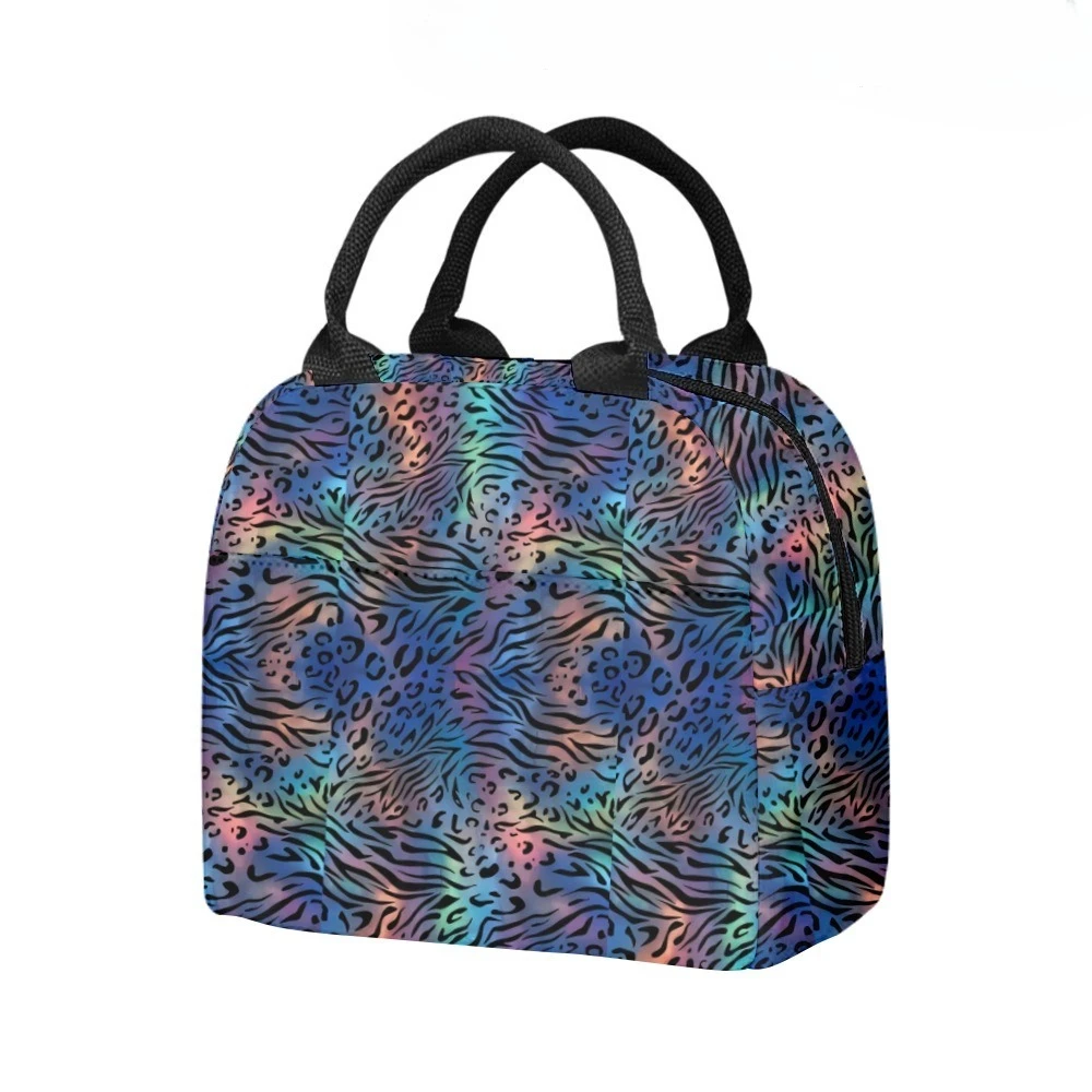 ​Neon Leopard ​zebra Sustainable Insulated Lunch Bag Side Pocket Waterproof Reusable Office Easy Clean for Work School Picnics