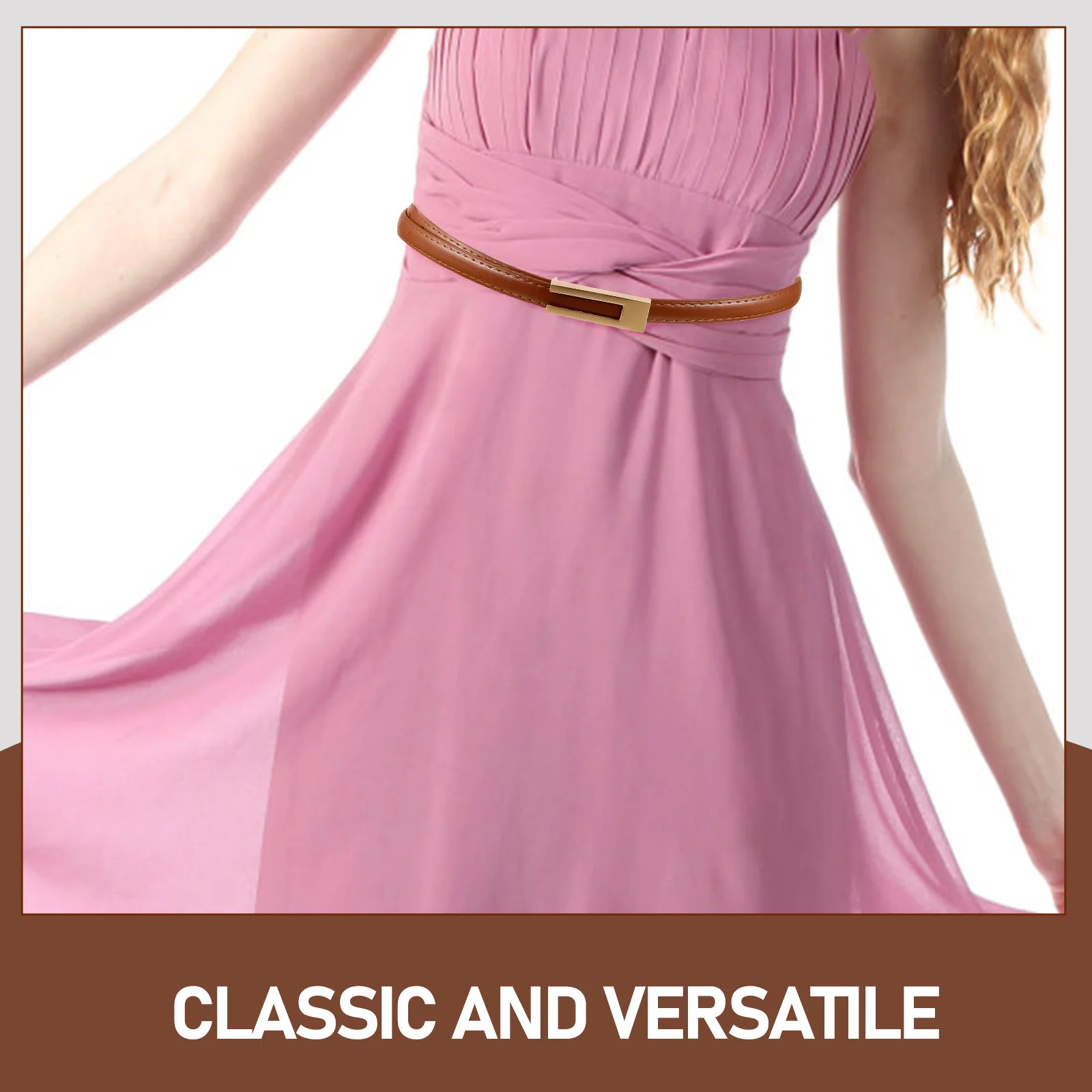 

Vintage Pu Thin For Women Men Adjustable Waist Belt Dress Jeans Durable Faux Belt Wrap Stitching