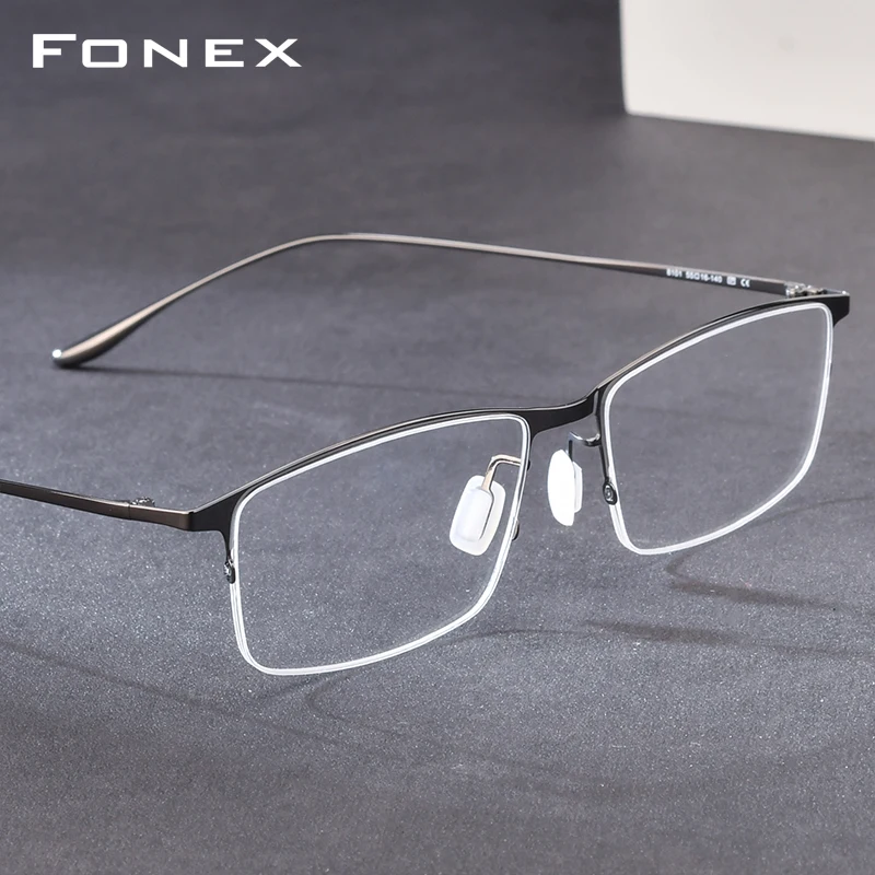FONEX Titanium Alloy Eyeglasses Frame Men 2026 Square Glasses Frames Half Rim Semi-Rimless Ultralight-Weight Korean Eyewear 8101