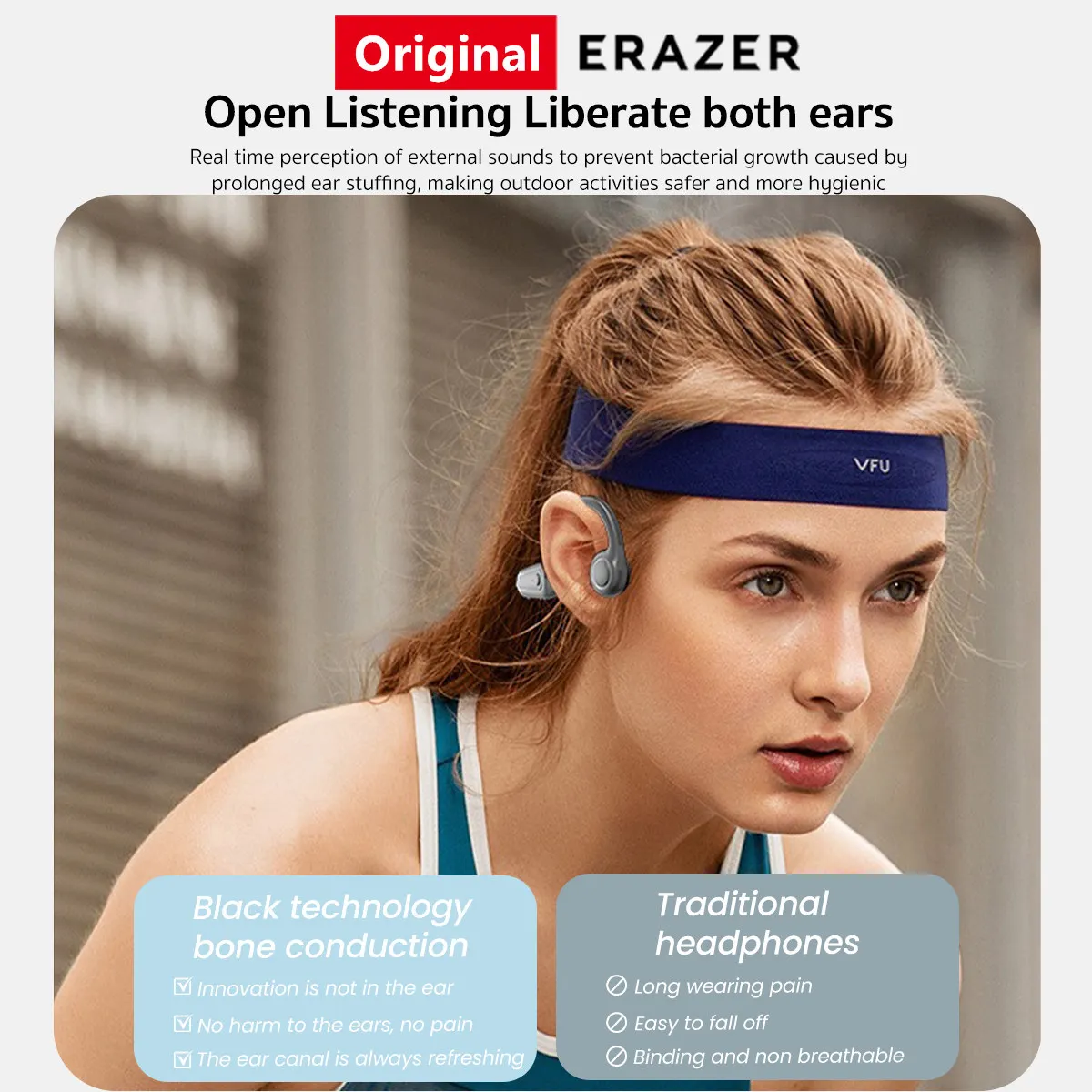 Original ERAZER XF22 Earphone Bluetooth 5.4 Sports Wireless Headphones Bone Conduction Headsets with Mic Neckband Earbuds image 3
