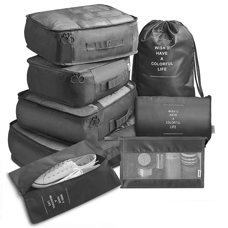 7 pièces ensemble sacs de rangement de voyage, organisateur de bagages vêtements tri organisateur pliable, sacs d'emballage de valise étanche SNBD021