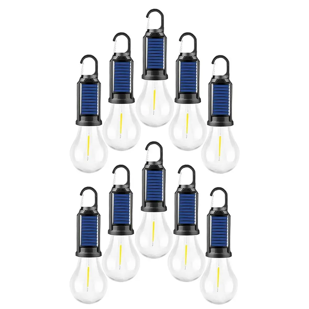GMOX 10 Pack Solar Camping Lights with Hook Type C Rechargeable LED Tent Lamp IPX4 Waterproof Hiking Emergency Power Outage