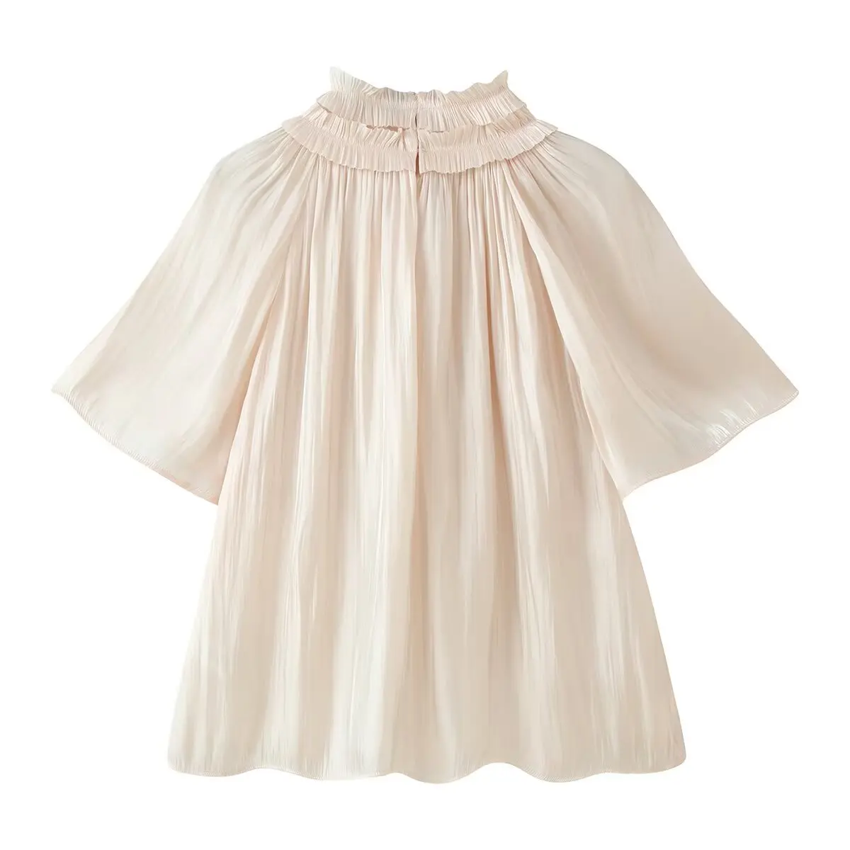DUOPERI Women Solid Double‑Layer Ruffled Mock Neck Blouse Flare Mid‑Sleeve Top Female Chic Lady Sweet Casual Shirt - view 5