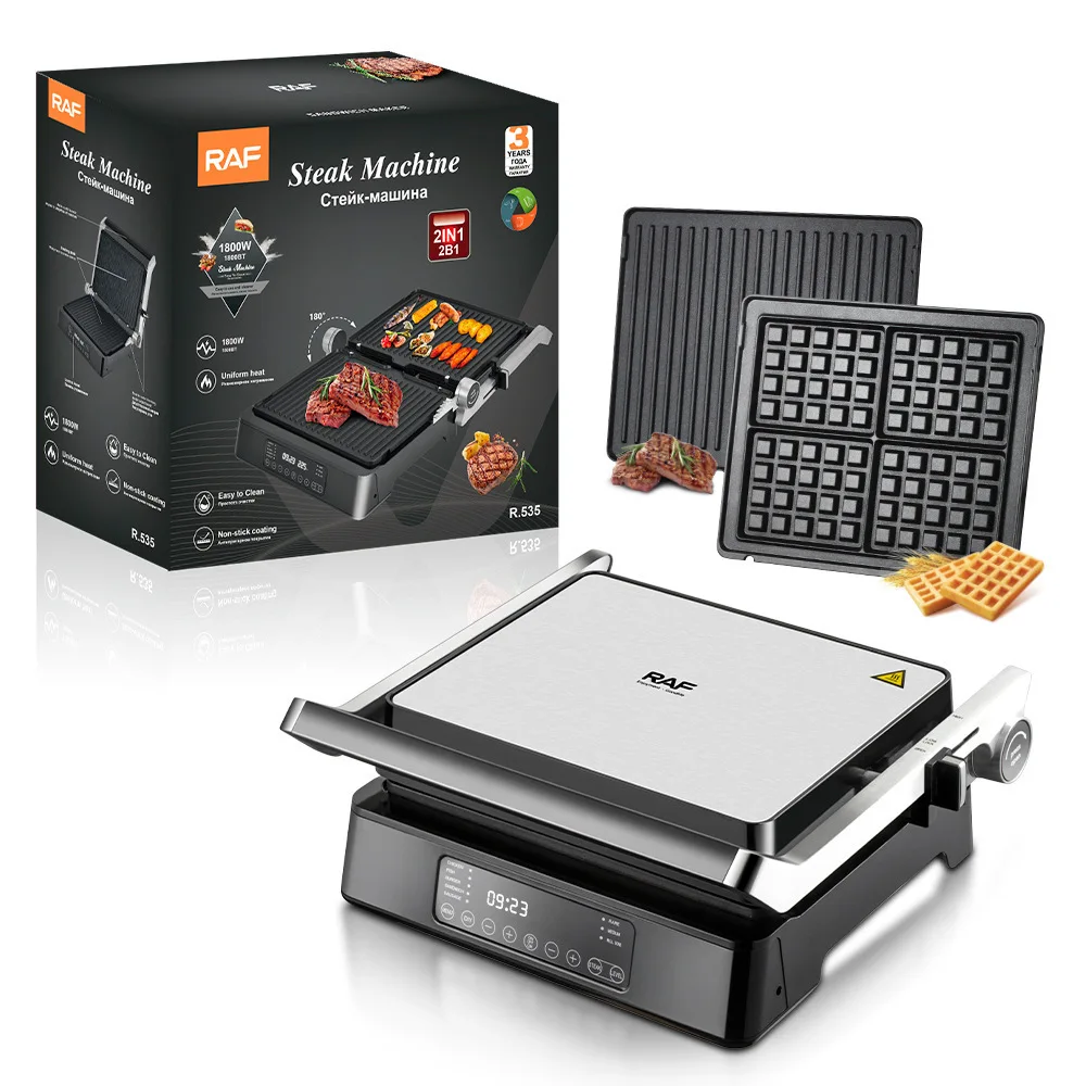 2 in 1 Steak Sandwich Waffle Maker Removable Plates Smart Display Electric Breakfast Grill Machine