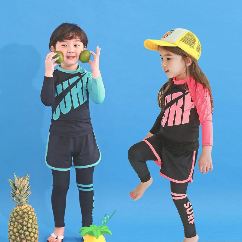 2023 new kids long sleeve swimsuit boy ins wind split girl little boy foreign air girl swimsuit wetsuit