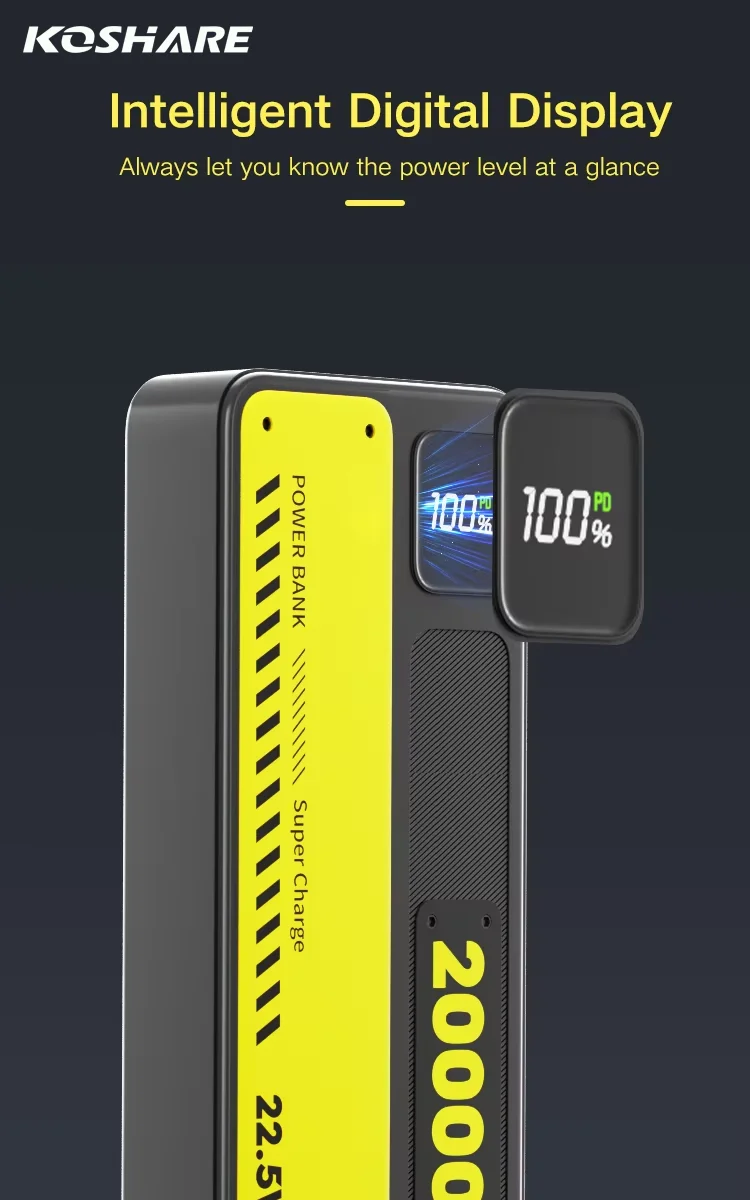 

KOSHAER Portable LED Display 20000mah Power Bank PD 22.5W Super Fast Charging USB-C Output Power Banks & Power Station
