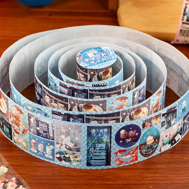 1 rollo de cinta troquelada de estilo japonés para postre, pegatina de papel Washi de 200cm para cuadernos planificadores, decoración de fondo de aperitivos Retro
