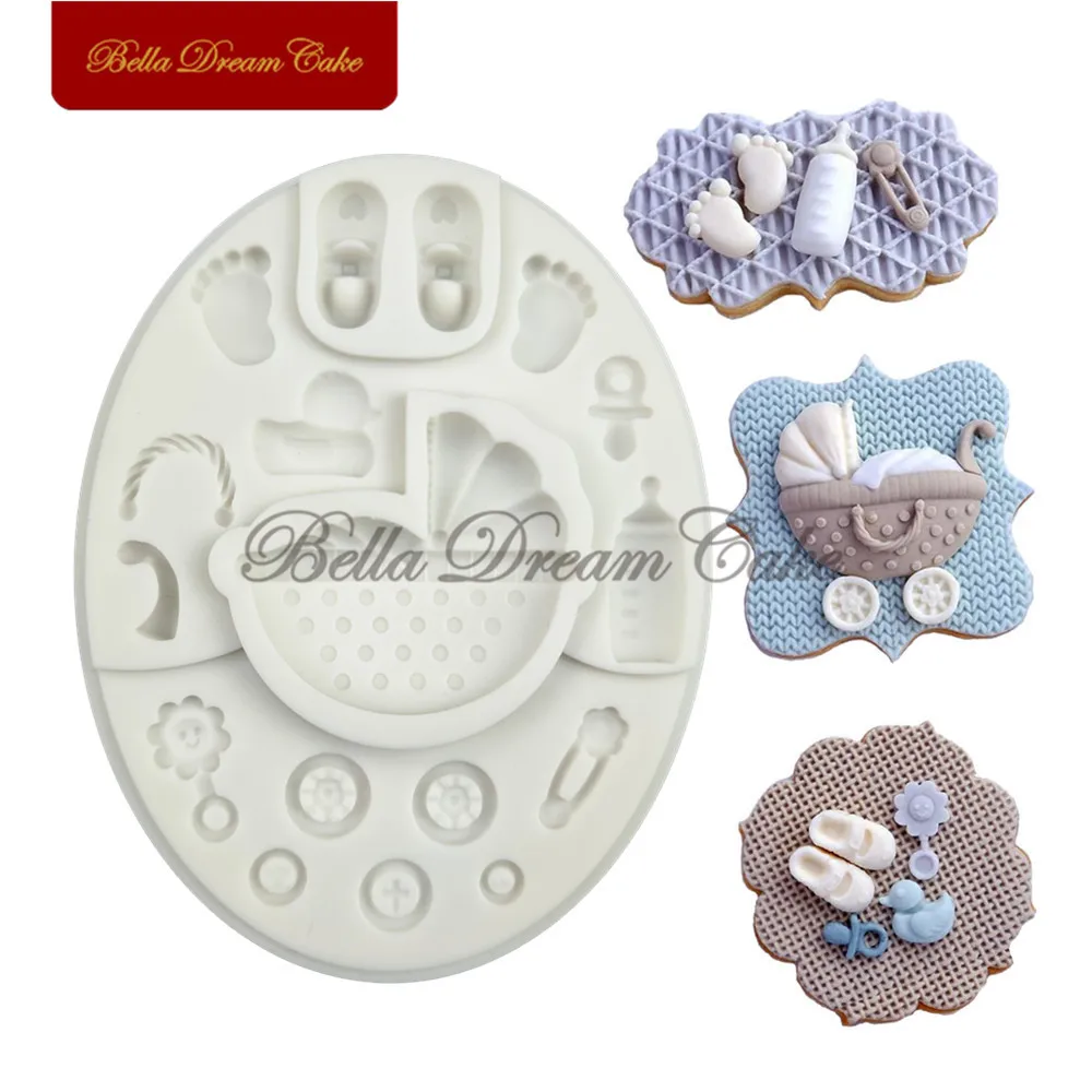 Molde de silicona 3D para carrito de bebé, molde de Fondant para Chocolate, DIY, modelo de resina de arcilla, herramientas de decoración de