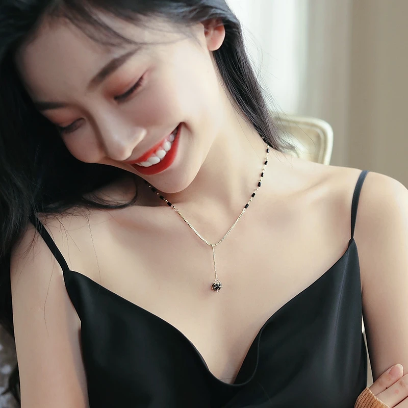 2023 neue Schmuck Für frauen Geheimnisvolle Sexy Schwarz Kristall Zirkon Ball Anhänger Halskette Party Luxus Halskette Mädchen Zubehör – Detail 12