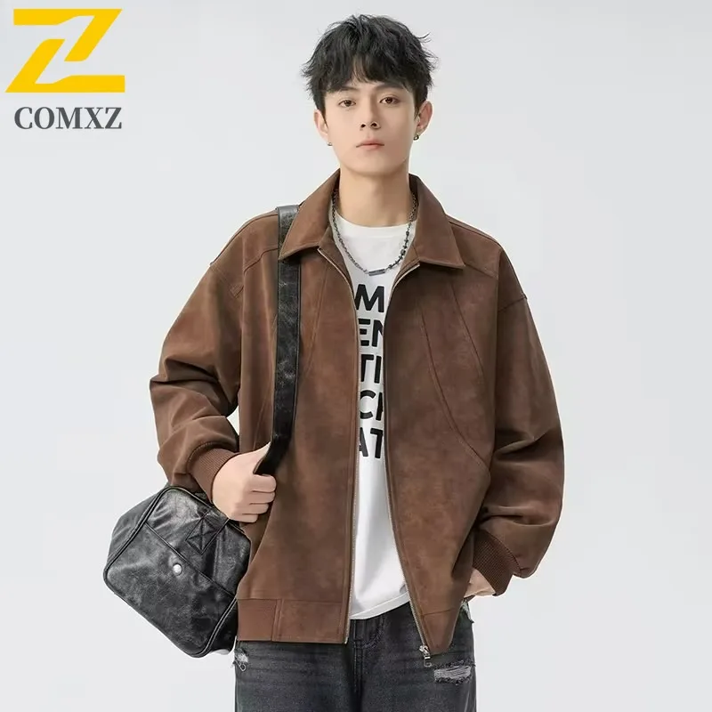 

COMXZ Outdoor Stand Collar Jacket Men Premium American Style Motorcycle Jacket Casual Riding Lightweight Autumn Outerwear
